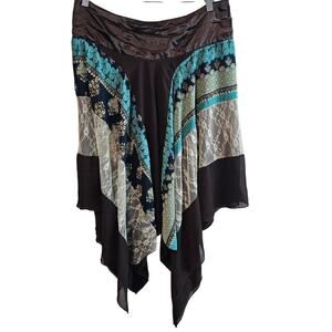 Vintage Y2K Wetseal Skirt Womens Large Brown Boho Festival Asymmetrical Fairy